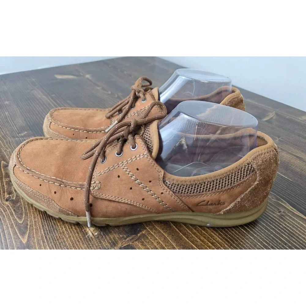 Clarks Men's Boat Shoes Size 9 M Brown Leather Slip On‎ Lace Up Comfort Loafers